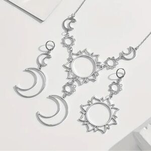 Celestial Silver Sun and Moon Necklace Set